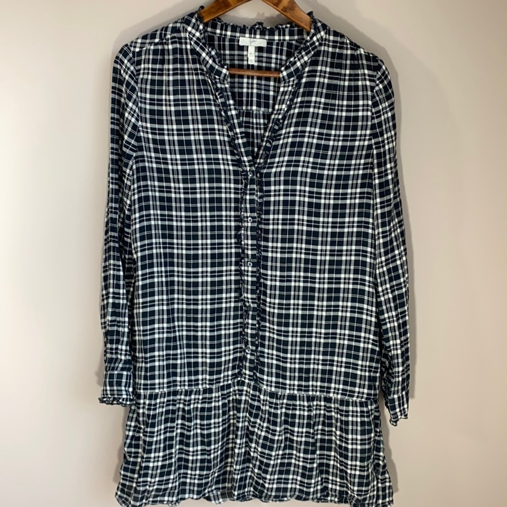 Joie Plaid Ruffle Front Tunic Dress M‎